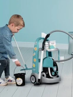 Chariot De Ménage Avec Aspirateur - SMOBY Bleu - Smoby -Mon Petit Monde Soldes chariot de menage avec aspirateur smoby 4